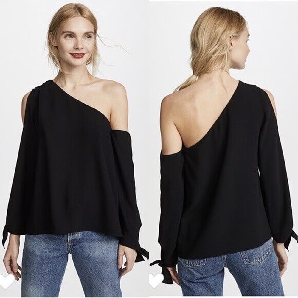 AMANDA UPRICHARD Sz Large Black‎ Long Sleeve Crawford One Shoulder Blouse EUC